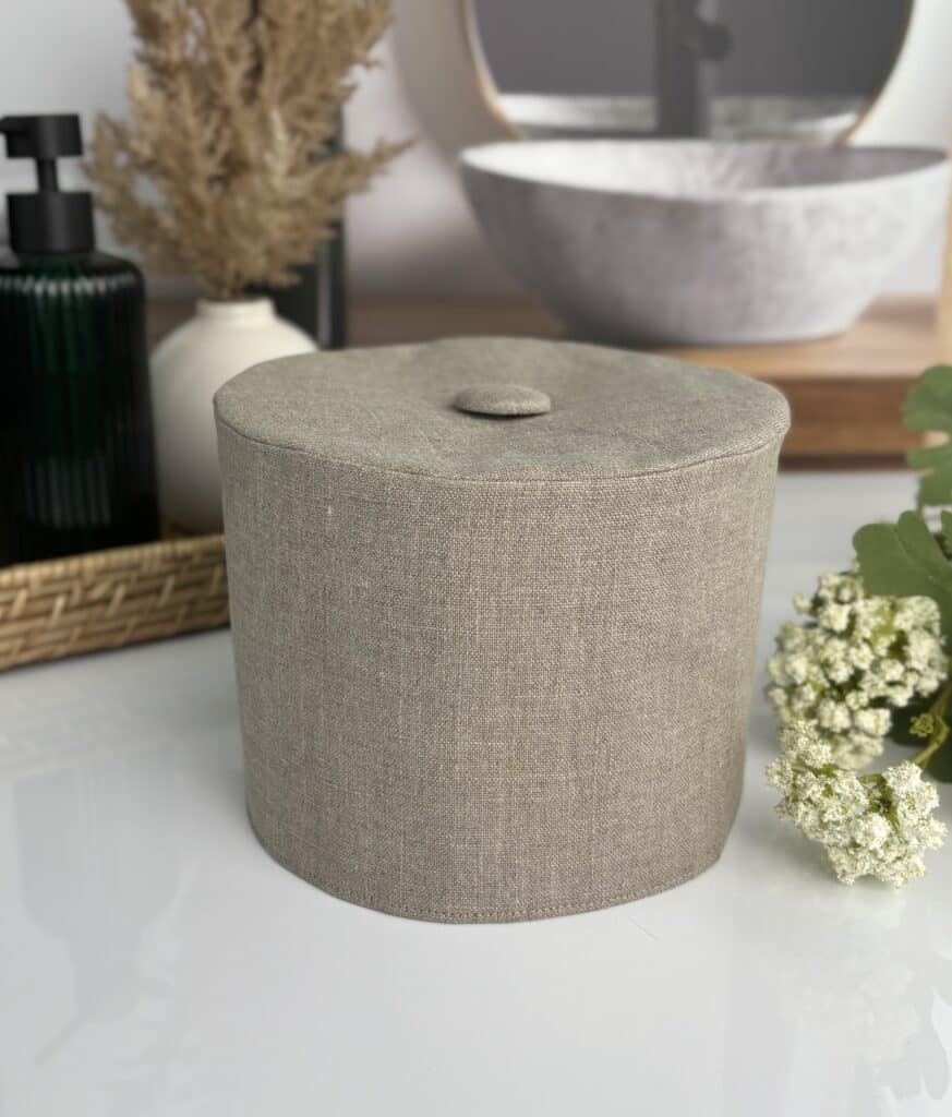linen toilet paper cover handmade farmhouse bathroom decor by Christy Crafted Covers