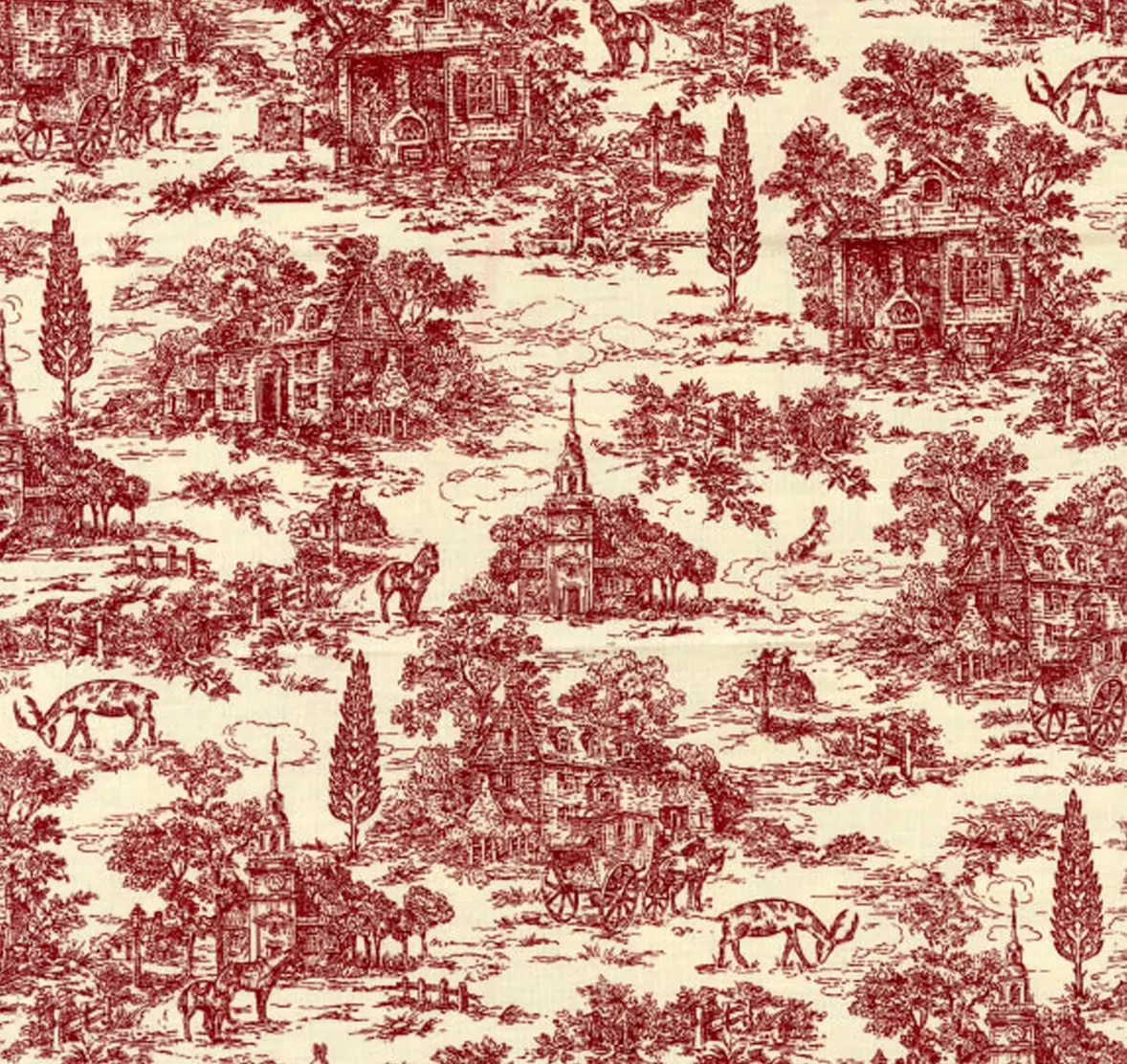 Tan and red toile toilet paper cover handmade French country bathroom decor by Christy Crafted Covers