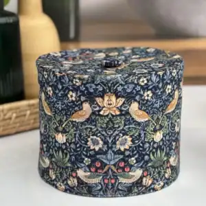 Handmade William Morris Strawberry Thief Toilet Paper Cover Strawberry Thief fabric in navy with bird and floral pattern