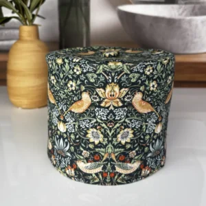 William Morris Strawberry Thief marine blue toilet paper cover with birds and flowers, handmade arts and crafts bathroom