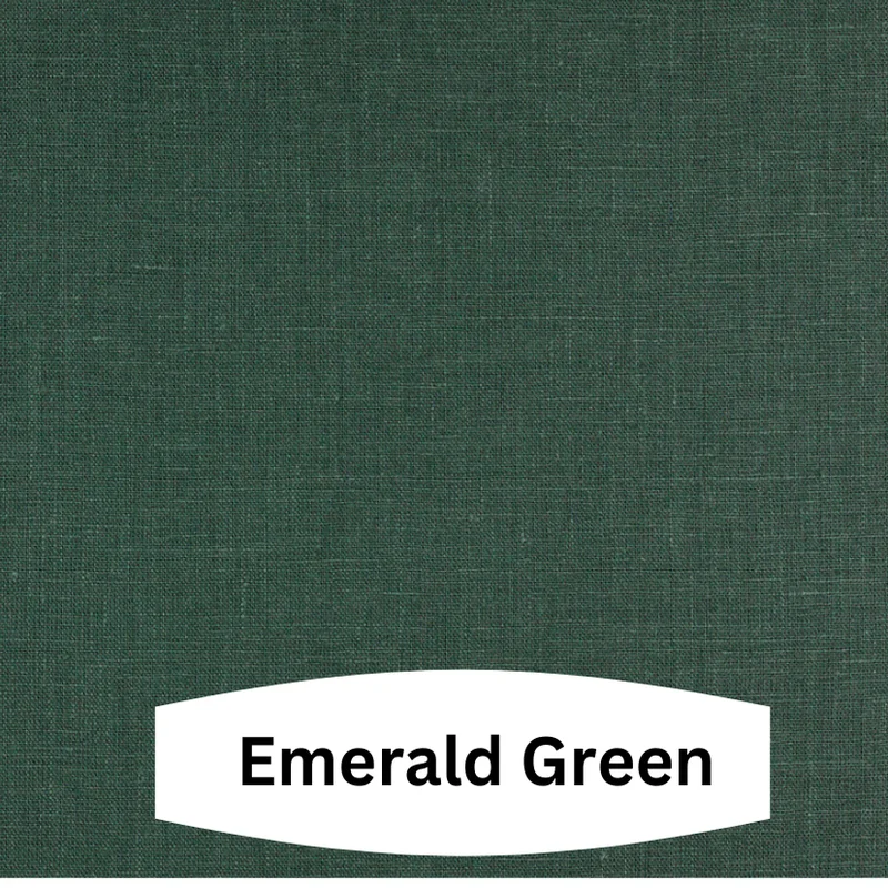 Emerald green linen fabric swatch with natural woven texture for handmade tissue box covers