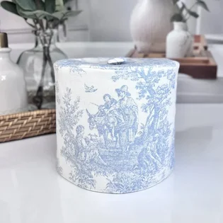 Toile fabric collection French country bathroom decor by Christy Crafted Covers