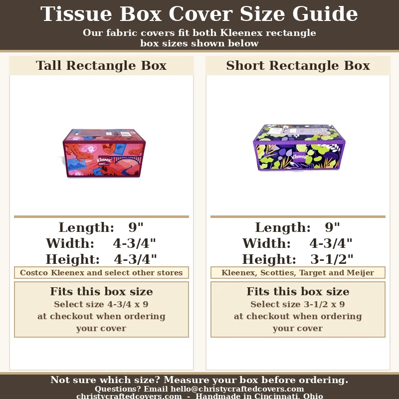 Size guide comparing 3.5 inch and 4.75 inch rectangle tissue box cover dimensions